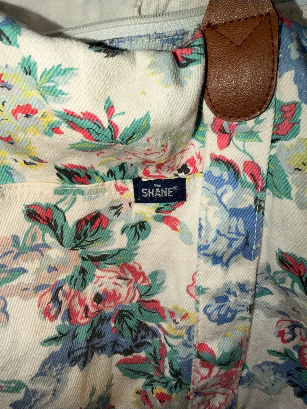 Shane Quilted Floral Tote Bag with Brown Handles Beach Storage Travel